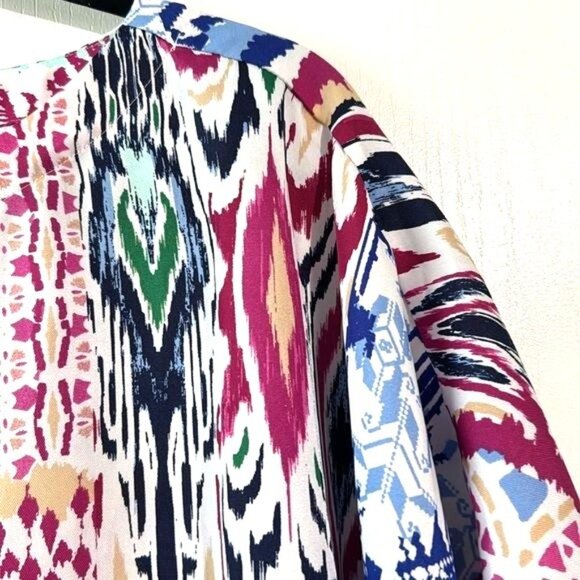 Chicos Multicolor Boho-Print Poncho Blouse With Kimono Sleeves S/M - Picture 5 of 9